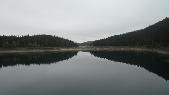 Reflection on black lake